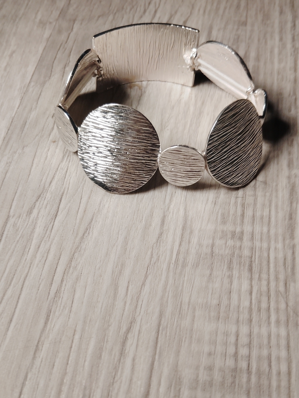 Textured Silver Disc Stretch Bracelet - Women's Jewelry